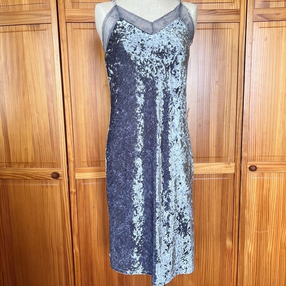 Mossimo Medium Gray Crushed Velvet Lace Tank Midi Dress Y2K 90s - Picture 3 of 10